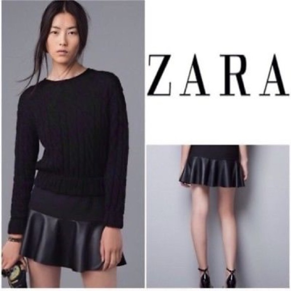 Zara Mini Skirt Combination Leather Frill, Size S